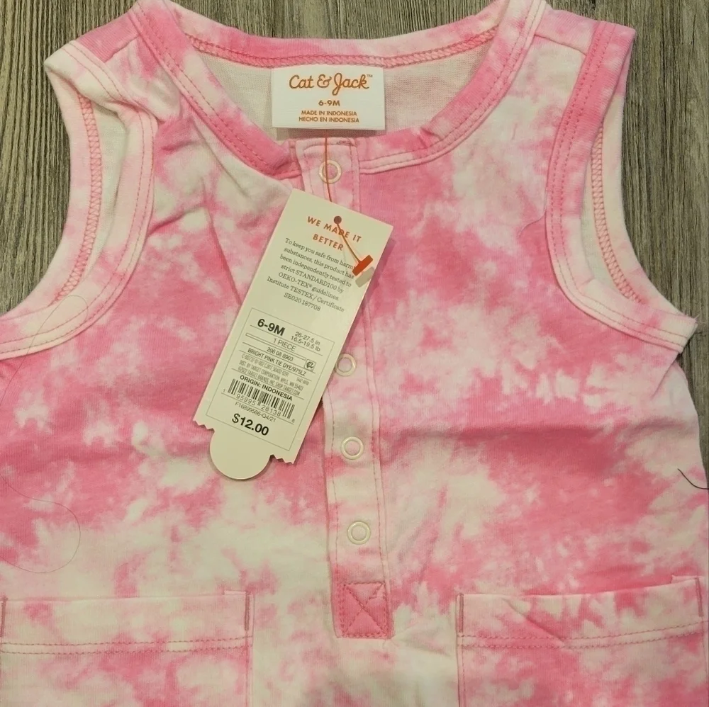 6-9 months | Cat & Jack Tie-dye Pink Romper